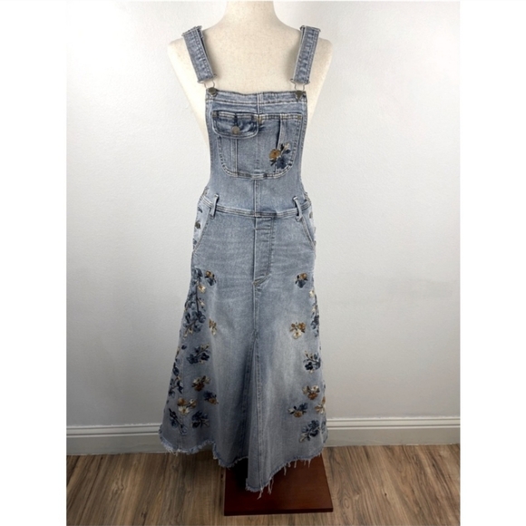 🩵💙 Free People DRIFTWOOD Garden Skirtall Embroidered Overall Maxi Dress 💙🩵 - Picture 3 of 13